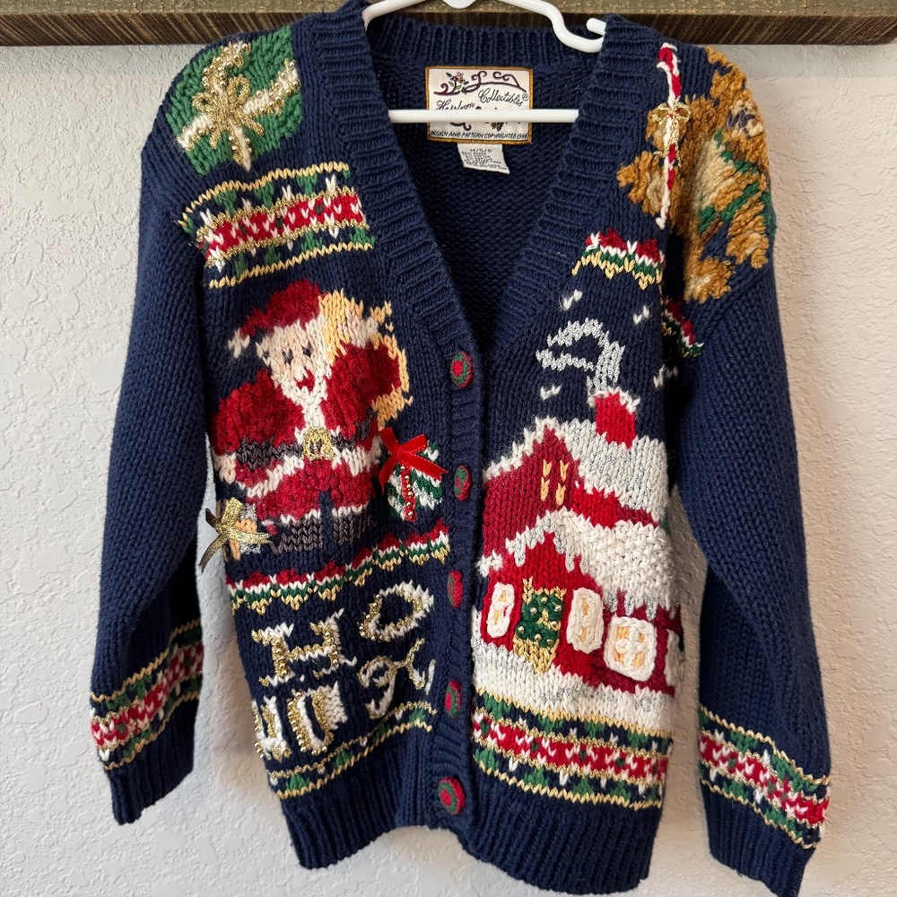 Vintage Heirloom Collectibles Christmas‎ Sweater Cardigan Buttons Metallic 5 6 N